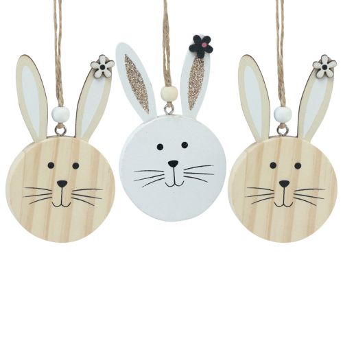 Floristik24 Decorative hanger wooden rabbit head natural white gold 10.5cm 8pcs