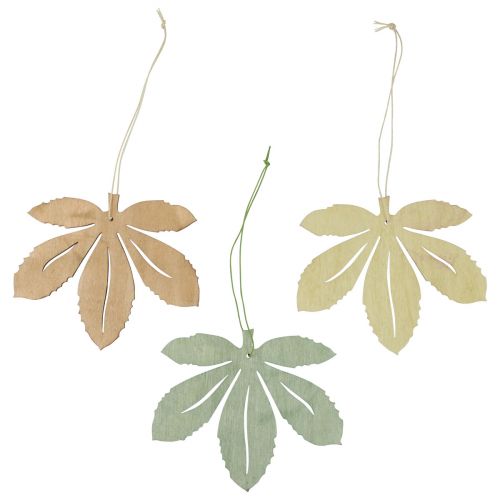 Product Decorative Hanging Wood Autumn Leaves Green Natural Brown 12x10cm 12 pcs