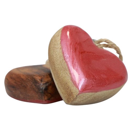 Product Decorative hanger wooden hearts decoration pink glossy 6 cm 8 pcs