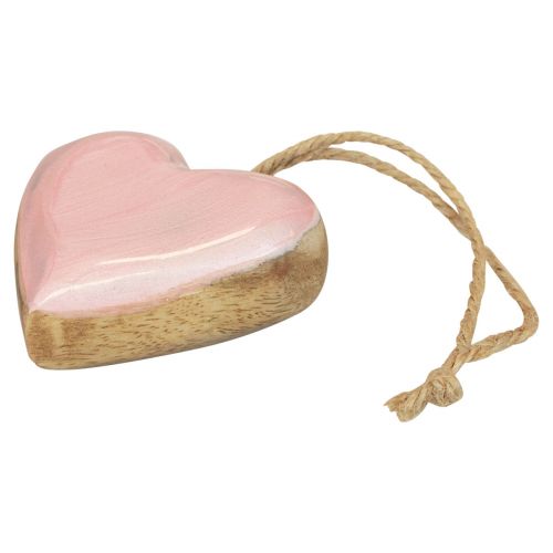 Product Decorative hanger wooden hearts decoration light pink glossy 6 cm 8 pcs