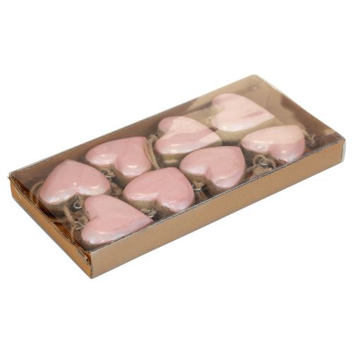 Product Decorative hanger wooden hearts decoration light pink glossy 6 cm 8 pcs