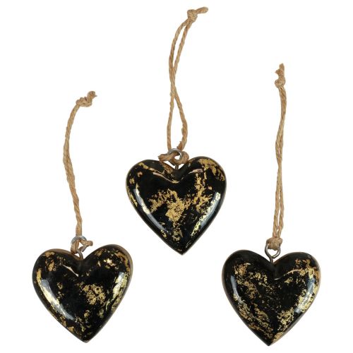 Product Decorative hanger wood wooden hearts decoration natural black gold 6 cm 8 pcs