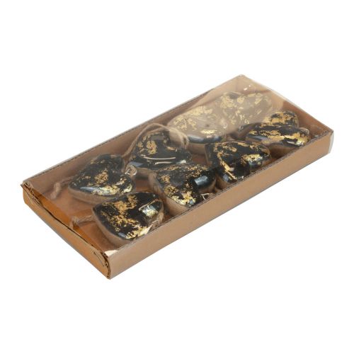 Product Decorative hanger wood wooden hearts decoration natural black gold 6 cm 8 pcs