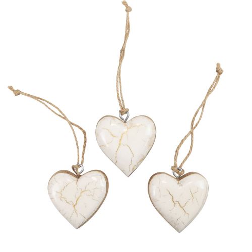 Product Decorative hanger wood wooden hearts natural white/gold craquelure 6cm 8pcs