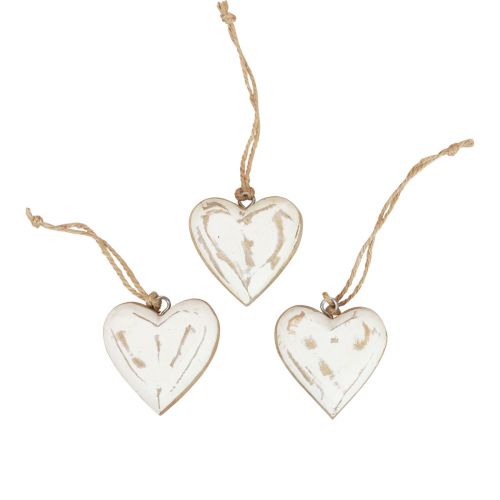Product Decorative hanging wooden hearts natural white gold vintage 6 cm 8 pcs