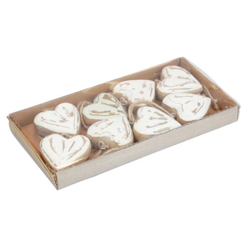 Product Decorative hanging wooden hearts natural white gold vintage 6 cm 8 pcs