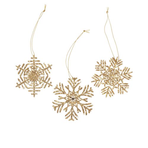 Product Deco hanger wood snowflakes deco gold winter Ø10cm 9pcs