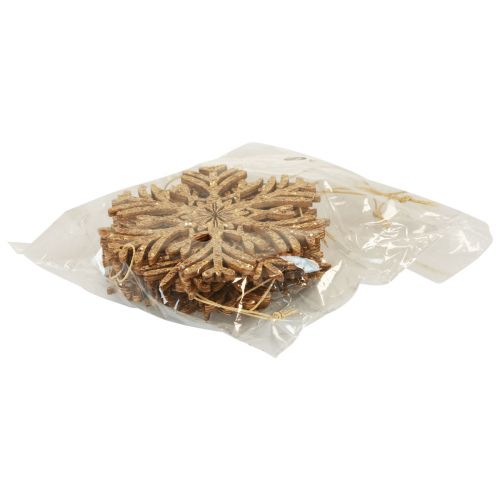 Product Deco hanger wood snowflakes deco gold winter Ø10cm 9pcs