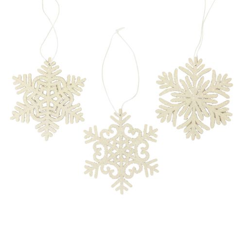 Floristik24 Deco hanger wood snowflakes deco white glitter Ø10cm 12pcs