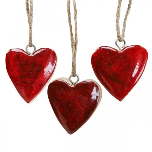 Floristik24 Decorative hanger wooden hearts decorative hearts red Ø5–5.5cm 12 pieces