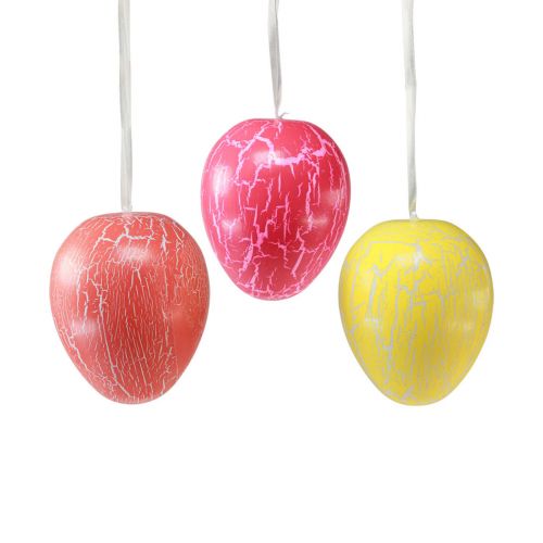 Decorative hanger Easter eggs yellow/pink/red craquelure Ø15cm 3pcs
