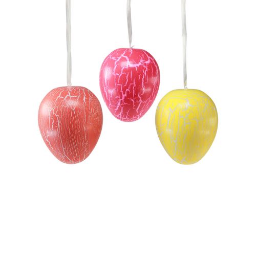 Decorative hanger Easter eggs yellow/pink/red craquelure Ø8.5cm 3pcs