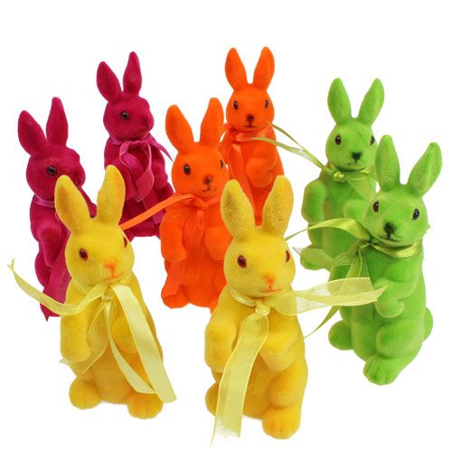 Floristik24 Decorative rabbit sitting flocked colorful H14,5cm 8pcs