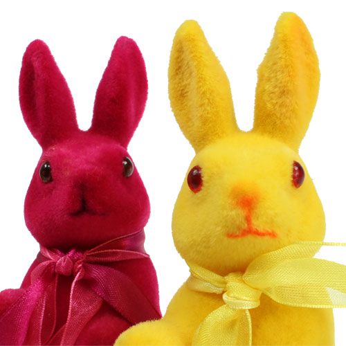 Floristik24 Decorative rabbit sitting flocked colorful H14,5cm 8pcs