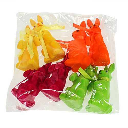 Floristik24 Decorative rabbit sitting flocked colorful H14,5cm 8pcs