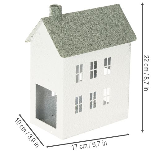 Decorative Metal House with Windows and Chimney, 22 cm, White | Floristik24.co.uk