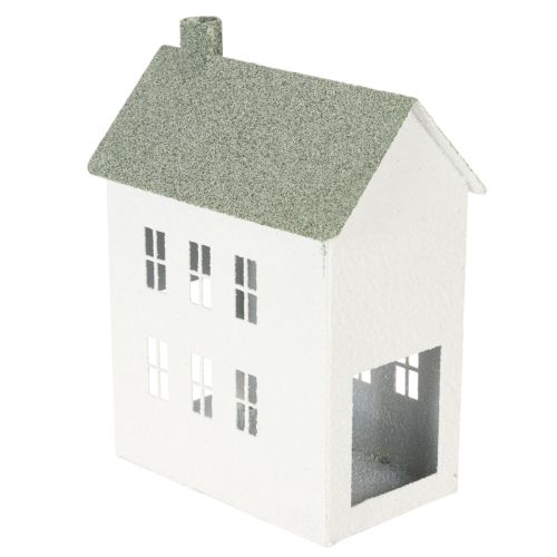 Decorative Metal House with Windows and Chimney, 22 cm, White | Floristik24.co.uk