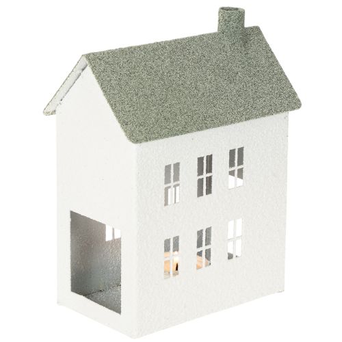 Decorative Metal House with Windows and Chimney, 22 cm, White | Floristik24.co.uk