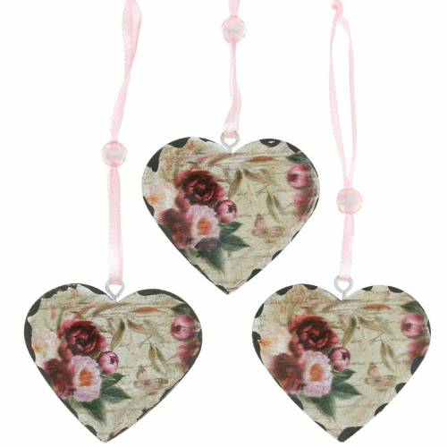 Floristik24 Deco heart peonies nostalgic metal heart for hanging 6 pieces