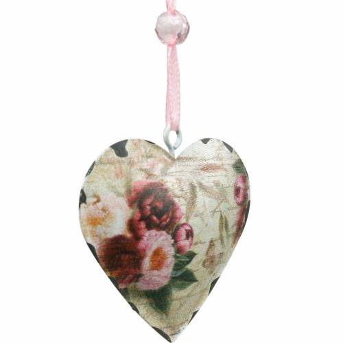 Floristik24 Deco heart peonies nostalgic metal heart for hanging 6 pieces