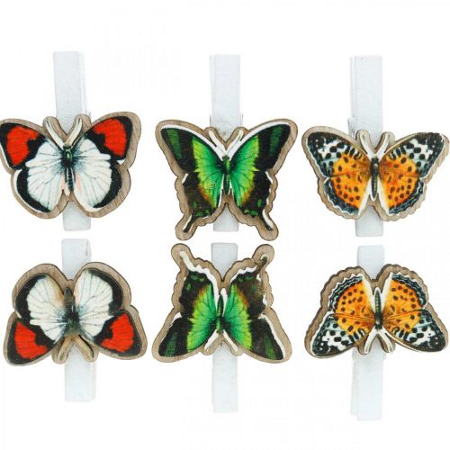 Product Decorative clip butterfly, gift decoration, spring, butterflies made of wood 6pcs