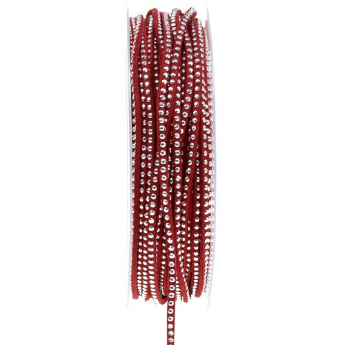 Deco cord leather strap red with rivets 3mm 15m