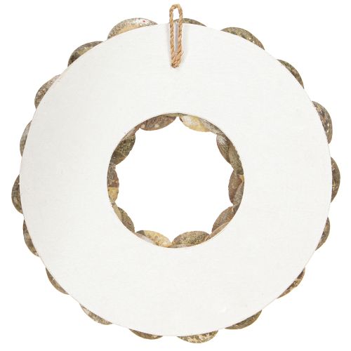 Product Decorative wreath wood abalone snails white natural H30cm
