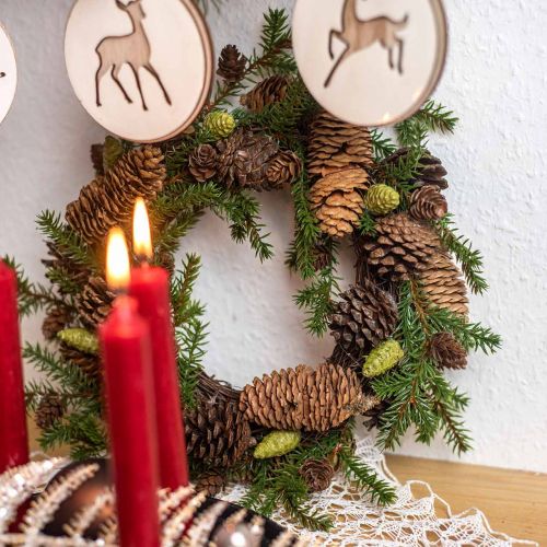 Decorative wreath fir tree with cones green Ø25cm