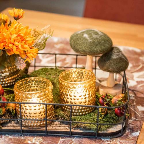 Floristik24 Decorative mushroom wood / felt green 8cm - 15cm 4pcs