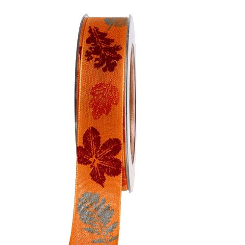 Floristik24 Decorative ribbon with leaves motif orange 25mm 20m
