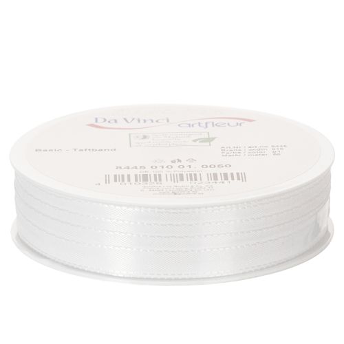 Product Decorative taffeta ribbon, white, 10mm wide, 50m long