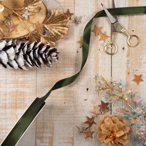 Green Moss Satin Ribbon with Woven Edge 15mm x 50m - 100% Polyester for Crafting, Decorating & Gift Wrapping | Floristik24.co.uk