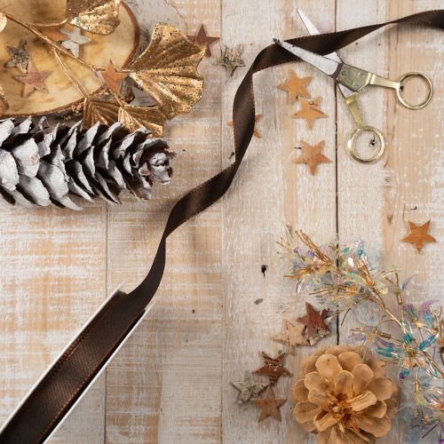 Brown Tafetta Ribbon for Decorative Use, 15mm Wide, 10m Roll | Floristik24.co.uk