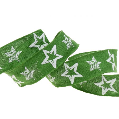 Product Decoration ribbon jute with star motif green 40mm 15m