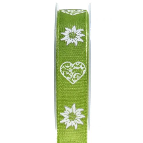 Floristik24 Decorative ribbon with edelweiss green 25mm 20m