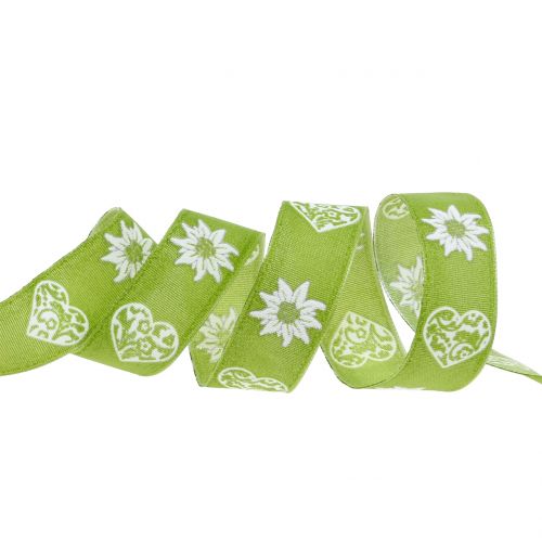 Floristik24 Decorative ribbon with edelweiss green 25mm 20m
