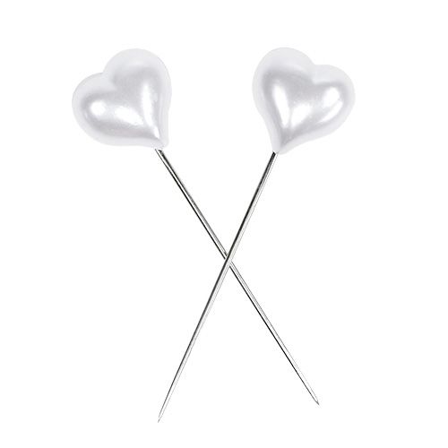 Floristik24 Decorative Heart Needle White 1,5cm 36pcs