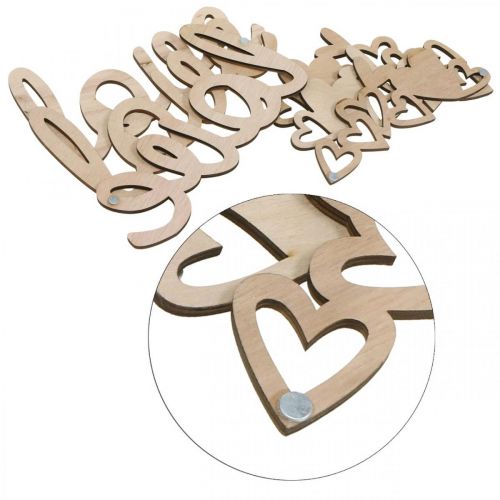 Product Hearts &quot;Love&quot; wooden decoration natural with magnet decoration sign 20.5/25cm 6 pieces