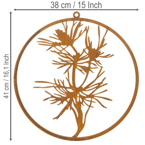 Decorative metal ring, weathered steel wall decoration, pine branch Ø38cm | Floristik24.co.uk