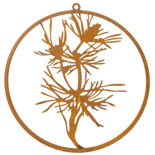 Decorative metal ring, weathered steel wall decoration, pine branch Ø38cm | Floristik24.co.uk