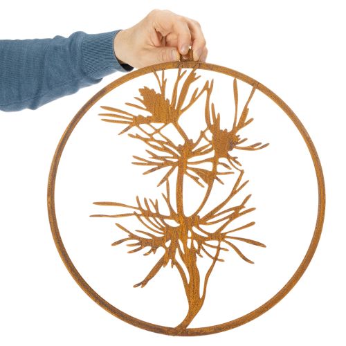 Decorative metal ring, weathered steel wall decoration, pine branch Ø38cm | Floristik24.co.uk