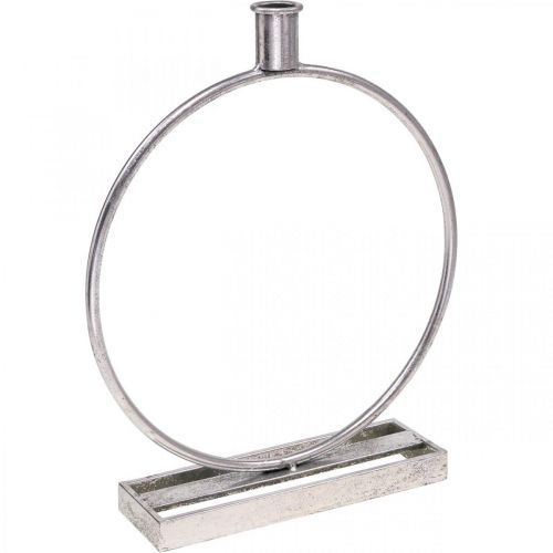 Decorative ring metal candle holder antique silver Ø25cm H30.5cm