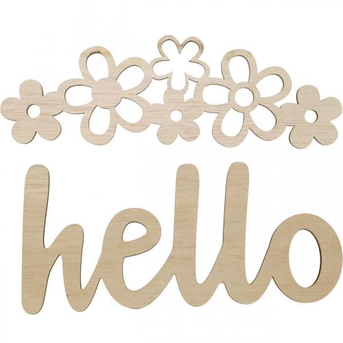 Product Wooden decoration flowers &quot;Hello&quot; nature deco sign with magnet 18/19.5cm 6pcs