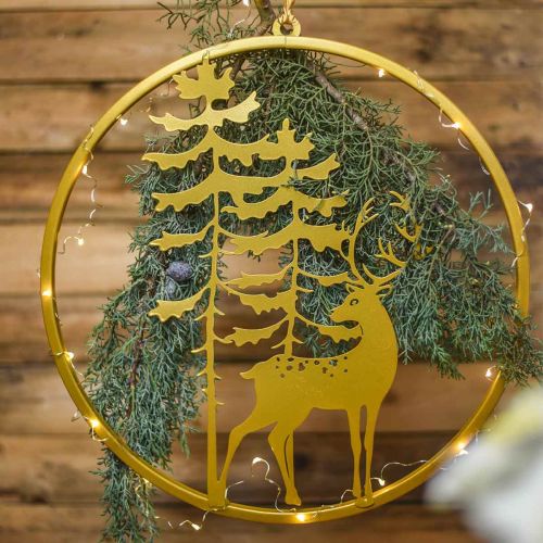 Product Decorative ring gold to hang up deer metal decoration Christmas Ø38cm