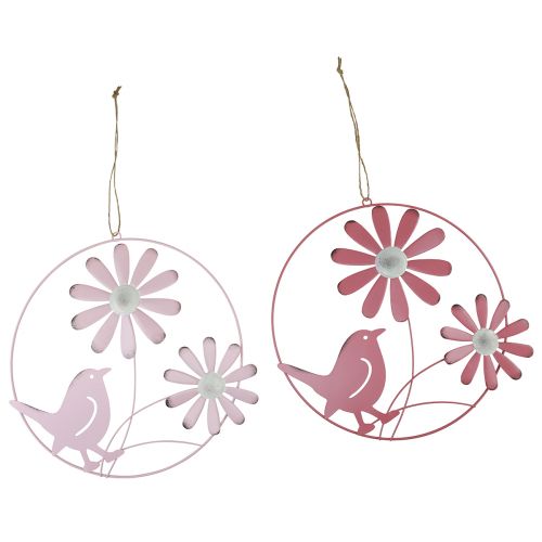 Floristik24 Decorative ring metal hanging decoration flowers pink Ø30cm 2pcs