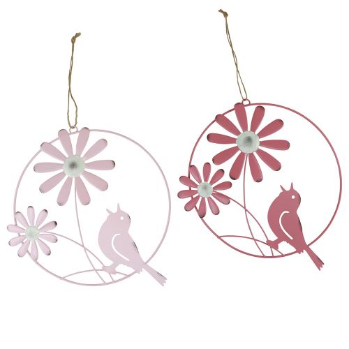 Floristik24 Decorative ring metal hanging decoration flowers pink Ø23cm 4pcs