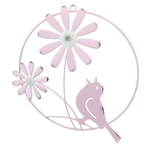 Product Decorative Ring Metal Hanging Decoration Flowers Pink Ø23cm 4 Pcs