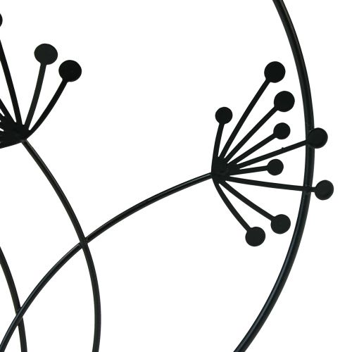 Product Decorative Ring Metal Hanging Decoration Black Flowers Ø23cm 2 Pcs