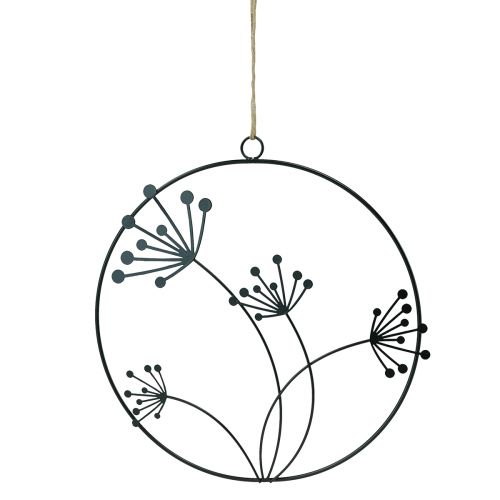 Product Decorative Ring Metal Hanging Decoration Black Flowers Ø23cm 2 Pcs