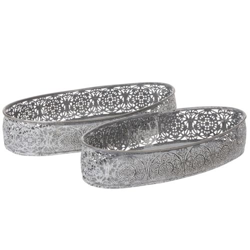 Floristik24 Decorative metal bowl, grey pattern, oval, L36cm/33.5cm, set of 2